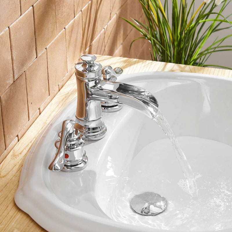 BWE 8 Inch Widespread Bathroom Faucet Chrome with Pop Up Drain and Supply Hose Two-Handle 3 Holes Waterfall Bathroom Sink Faucet Lavatory Mixer Tap - Image 2